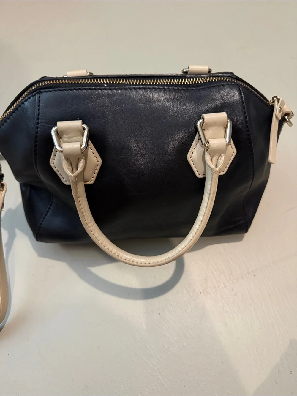 Kate Spade Black Catherine Street Pippa Satchel with Cream Handles